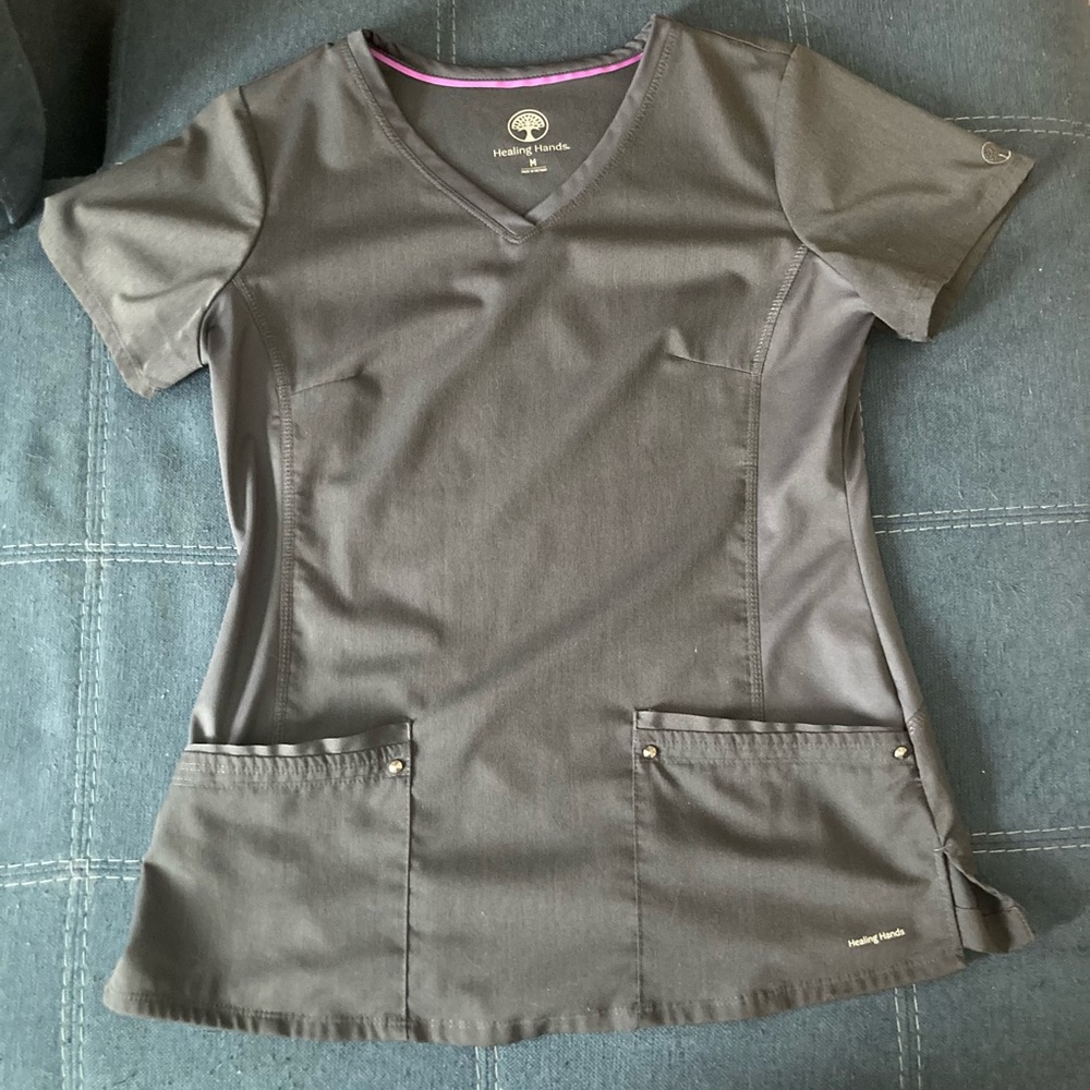Pewter scrub top from Healing Hands Purple Label. Size M